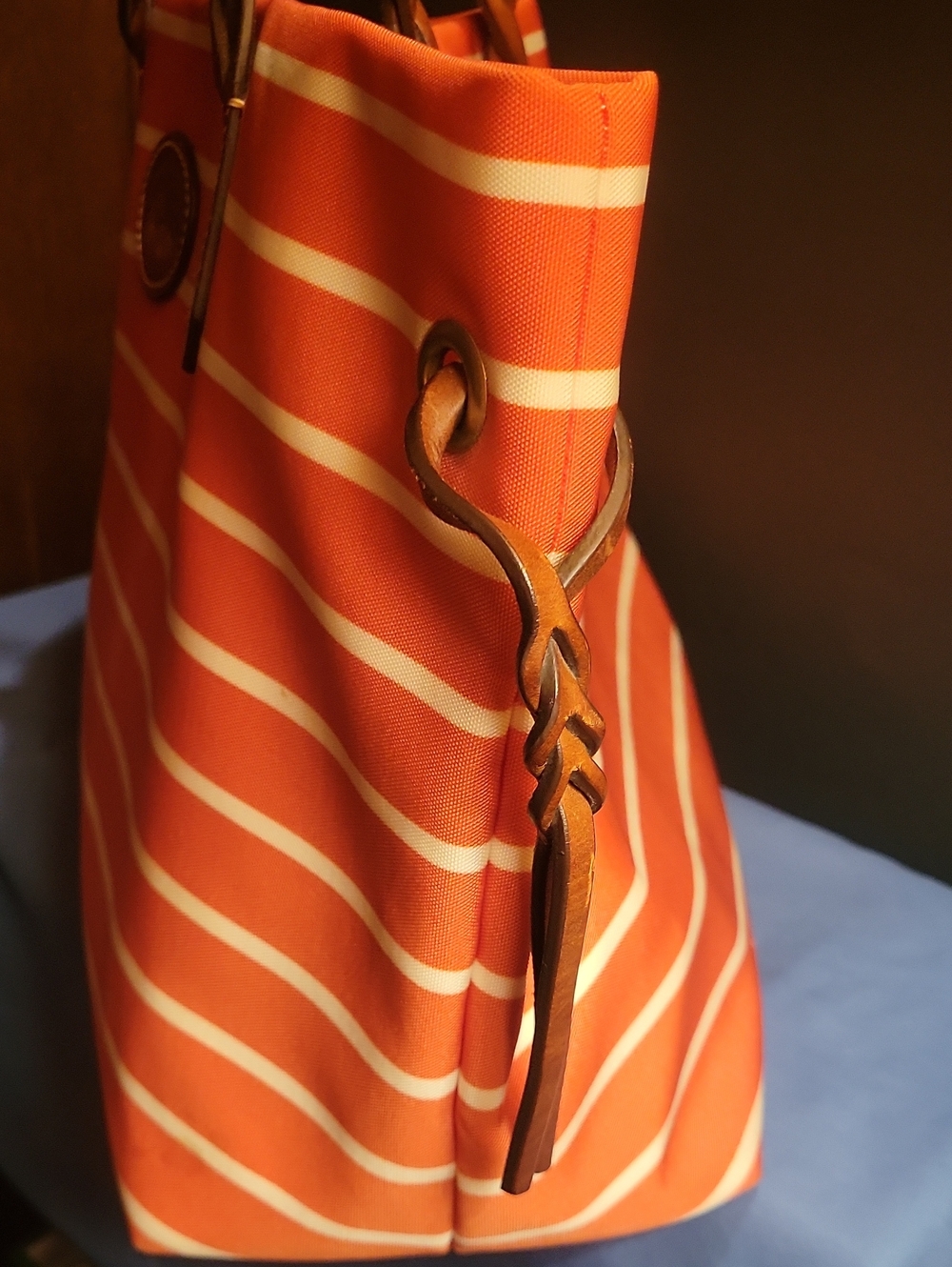Dooney And Burke Orange and White Striped Beach Tote - Picture 4 of 12